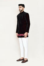 Joban Fashion Maroon Colored Satin Silk Fabric Open Prince Coat, Kurta With Straight Fit Pant | Grocsy