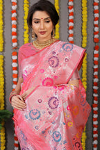 Jyoti Fashion Women's Baby Pink Banarasi Silk Zari Woven Saree with Blouse | Grocsy