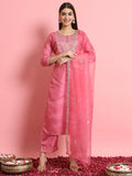 Vellora Blush Pink Silk Blend Readymade Suit with Embroidery Details | Grocsy