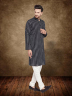 Even Apparels Men's Pure Cotton Black Check Kurta | Grocsy