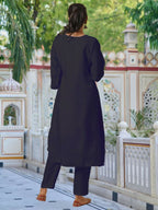 Partywear Designer Chanderi Black Stitched Suit With Dupatta - Tanisha | Grocsy