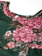 Ahalyaa Women Floral Printed Velvet Tunic with Palazzos - Green Color | Grocsy