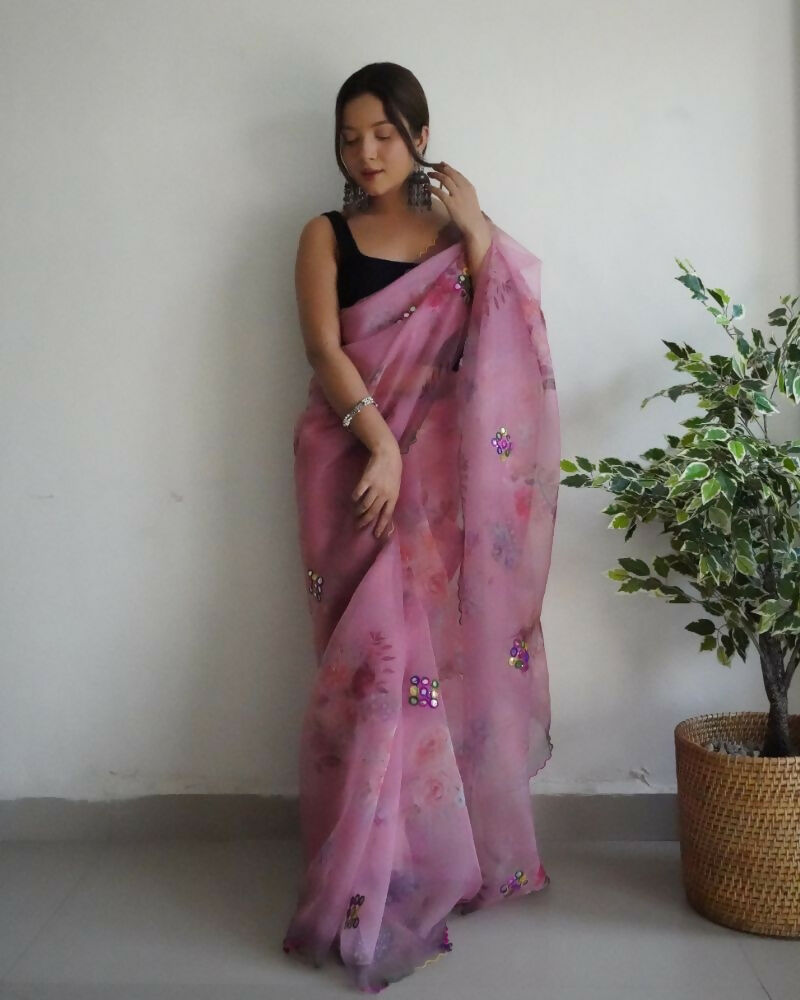 Vamsee Dillagi Light Pink Organza Saree | Grocsy