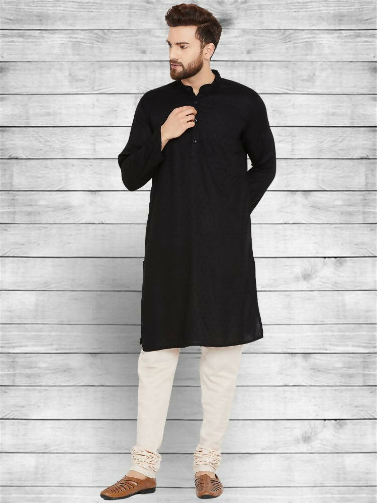 Even Apparels Pure Cotton Black Kurta - Black | Grocsy