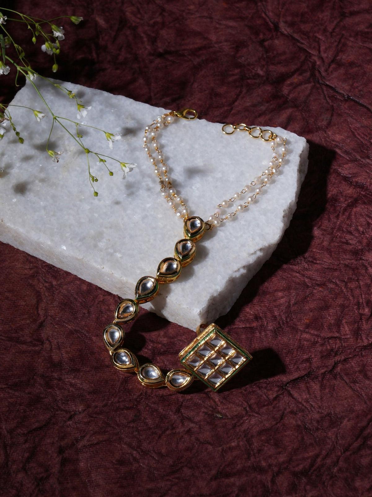 Kundan Hand Harness (gold) - Ruby Raang