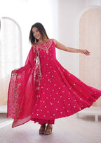 Teeya Creation Pink Color Roman Silk Embroidery Work Party Wear Gown | Grocsy