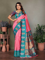Joban Fashion Banarasi Baby Pink Butti Soft Silk Saree | Grocsy