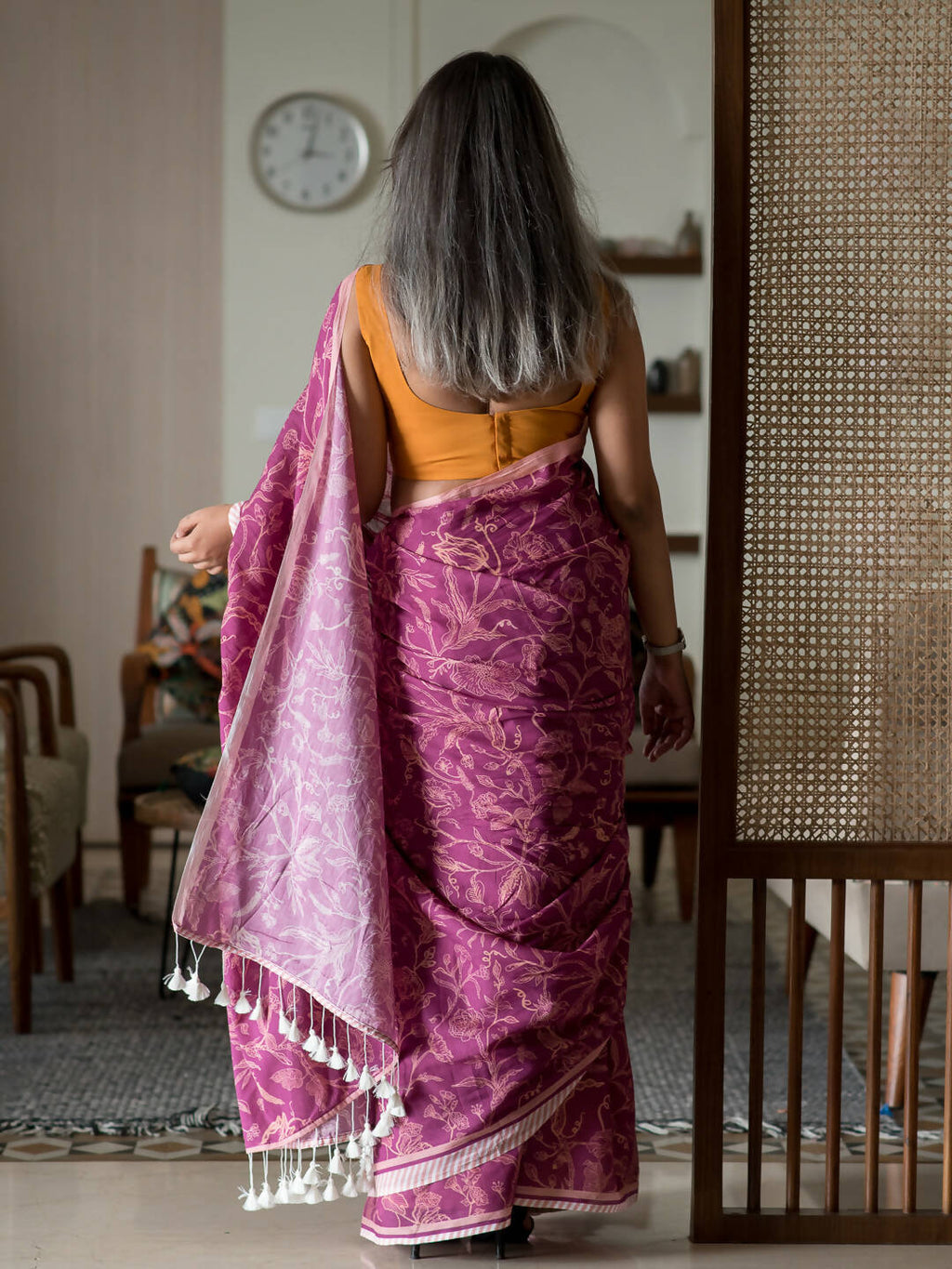 Suta Magenta Floral Pure Cotton Saree | Grocsy