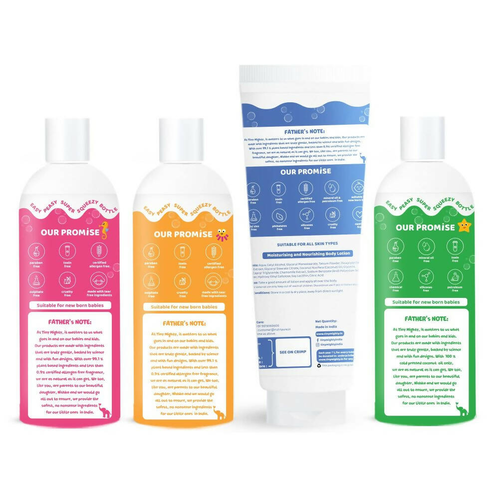 Tiny Mighty Baby Body Wash, Lotion, Shampoo And Massage Oil Combo | Grocsy