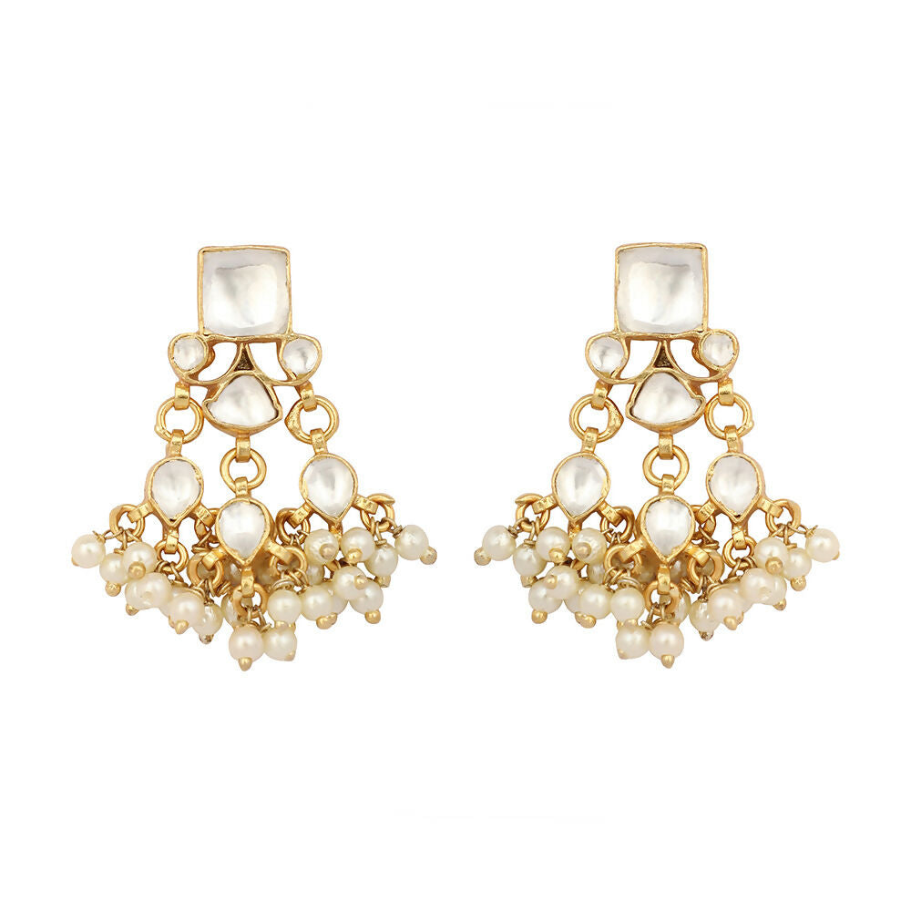Nuyug 22K Gold Plated Ivory Dusk Kundan Earrings | Grocsy