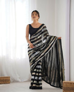 Black Georgette Sequance Embroidery Work Border Saree - Sitare | Grocsy
