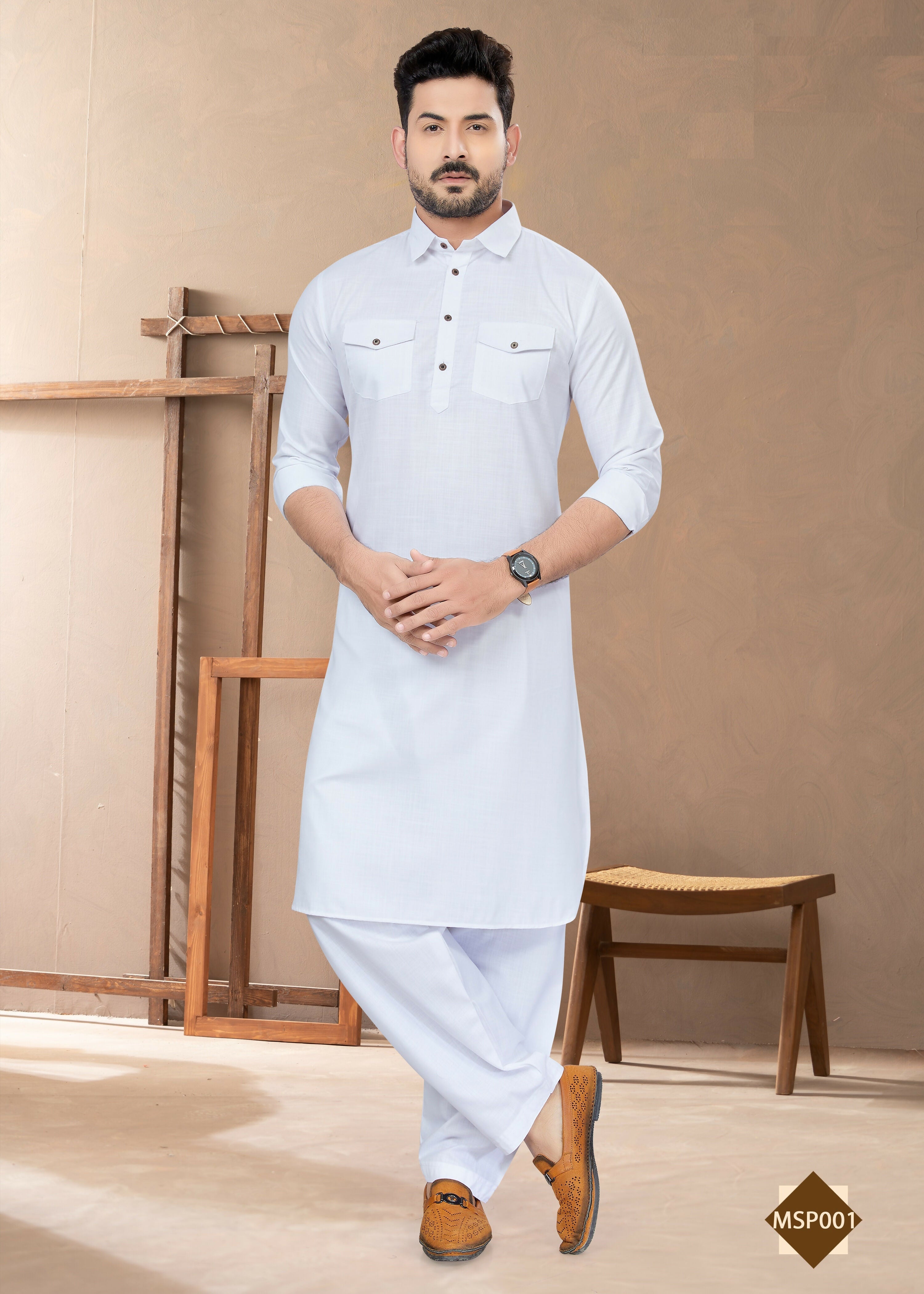 Joban Fashion Men's White Heavy Cotton Plain Kurta Pyjama set | Grocsy