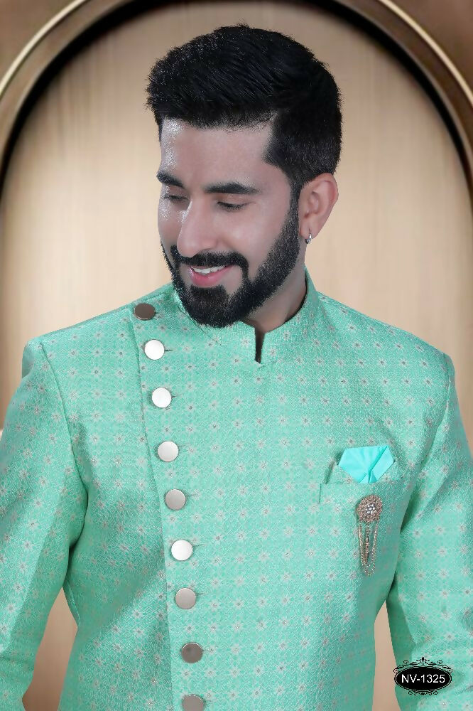 Joban Fashion Men's Bluish-Green Brocade Kurta with Pyjama | Grocsy