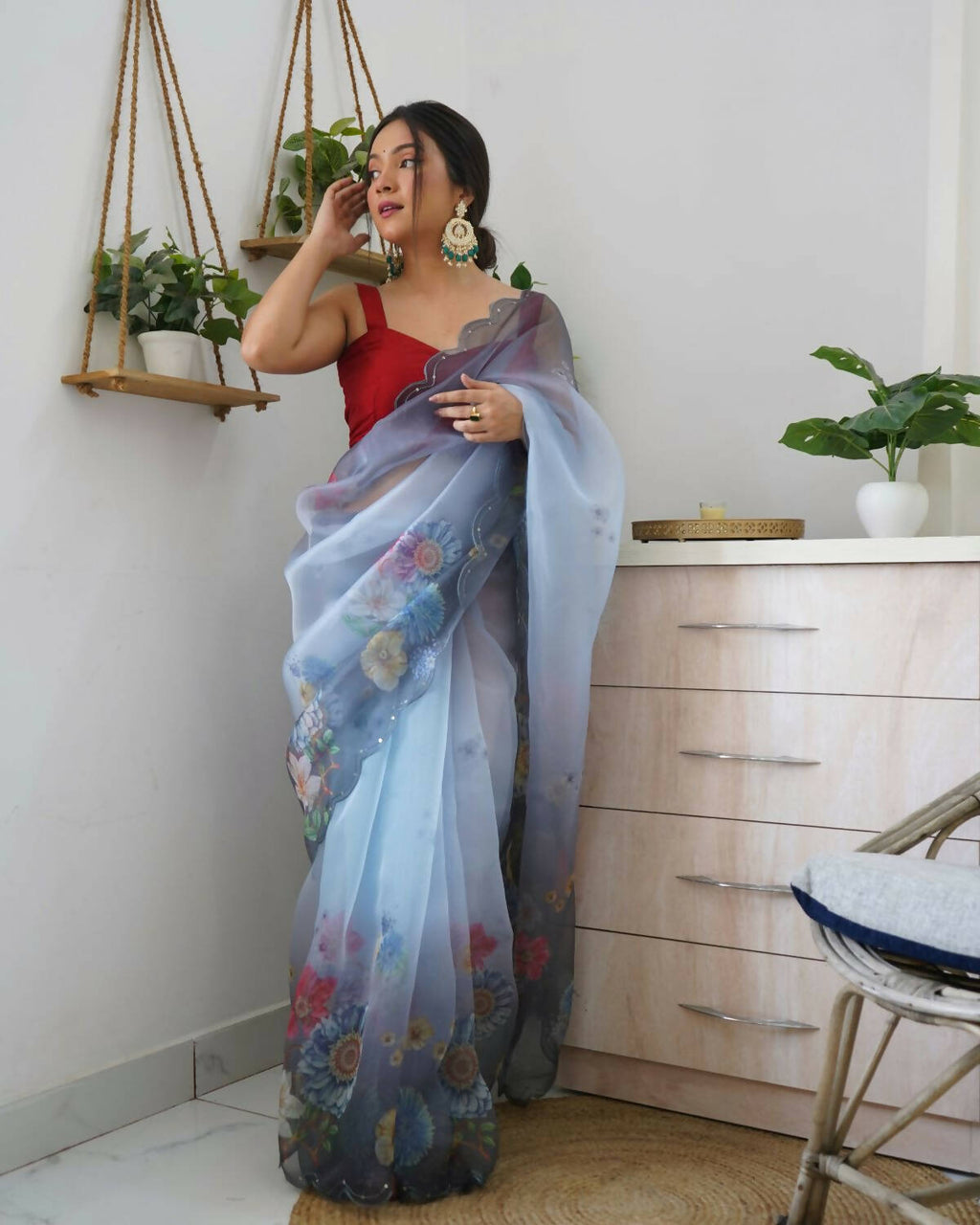 Vamsee Grey Organza Saree | Grocsy