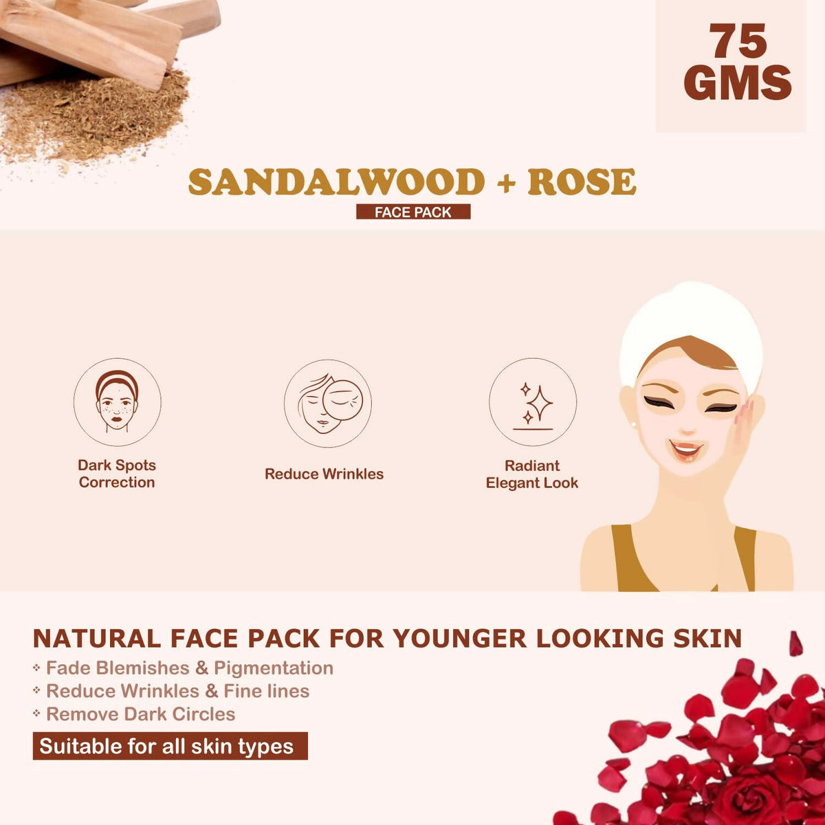 Kimayra Organic Sandalwood + Rose Face Pack Powder To Remove Dark Circles | Grocsy