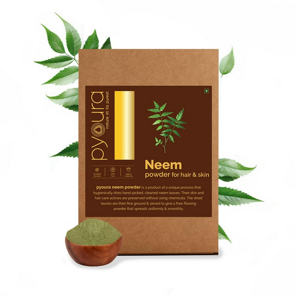 Pyoura Neem Leaf Powder 100% Pure & Natural Hygienically Dried Pack For Healthy Scalp & Strong Hair | Grocsy