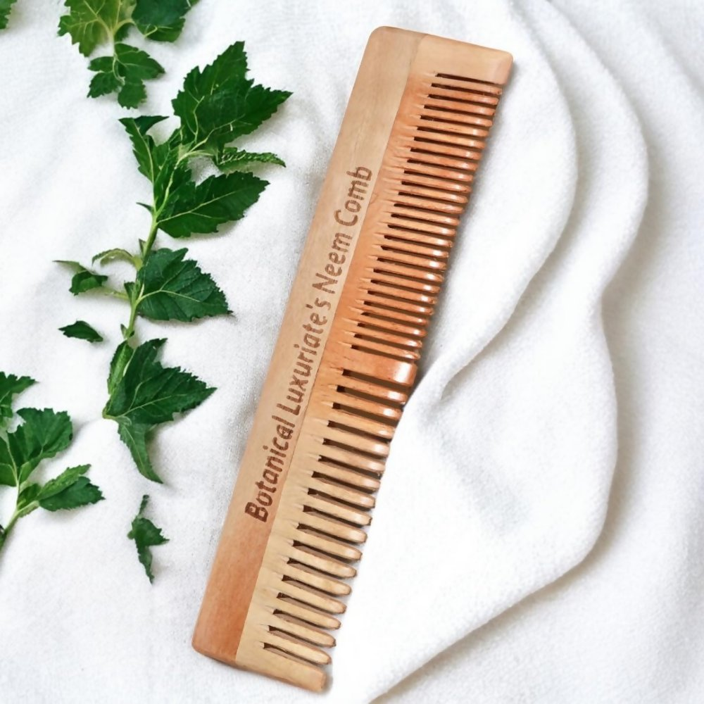 Botanical Luxuriate 100% Pure Neem Wood Comb Dual Tooth With Soft Edges | Grocsy