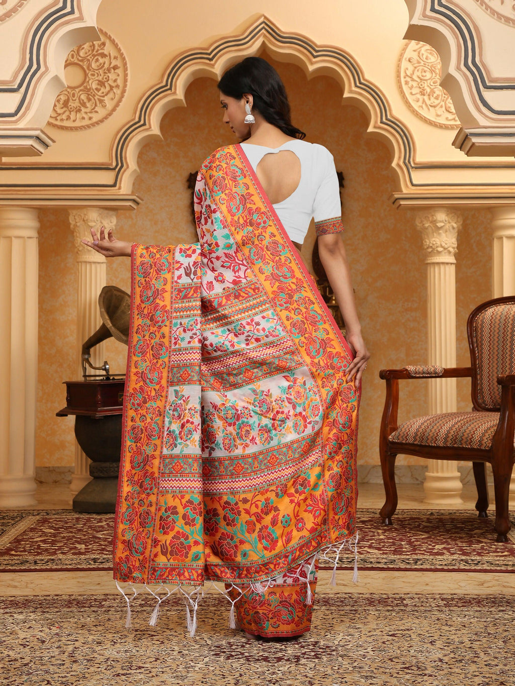 Shree Shyam Fashion Linen Cotton(Woven Work) Multicolour Saree | Grocsy