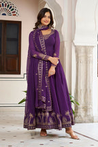 The52 Women's Gorgeous Faux Georgette Fabric Embroidery Work Flared Anarkali Pant and Dupatta Set | Grocsy