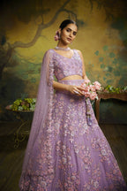 House of Panchhi Mauve Net Sequins with heavy Zarkan embroidery Lehenga choli & Dupatta | Grocsy