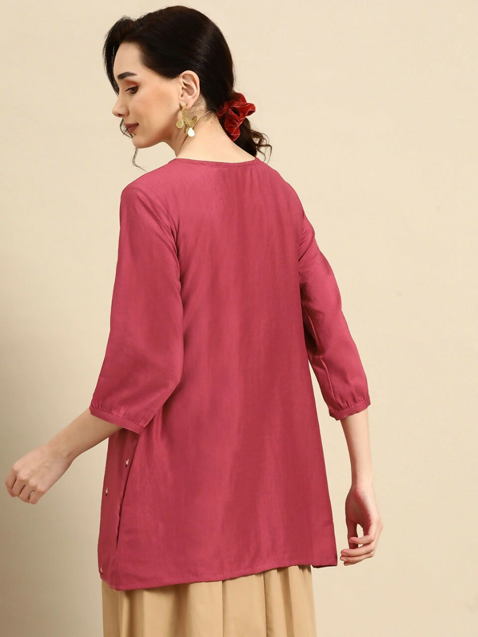 Women's Pink Viscose blend Embroidered Short Top - Marina | Grocsy