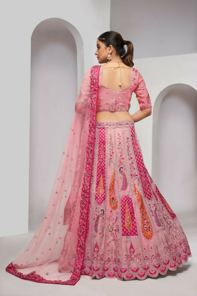 Kesar Fab Pink Silk Embroidered Lehenga | Grocsy