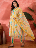 Joban Fashion Printed Mustard Pure Cotton Kurta Set | Grocsy