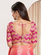 Joban Fashion Pink Chiffon Padded Blouse With Square Neck Elbow Sleeves | Grocsy