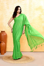 Piyari Fashion Women's Green Embellished Cotton Blend Zari Check Handloom Saree | Grocsy
