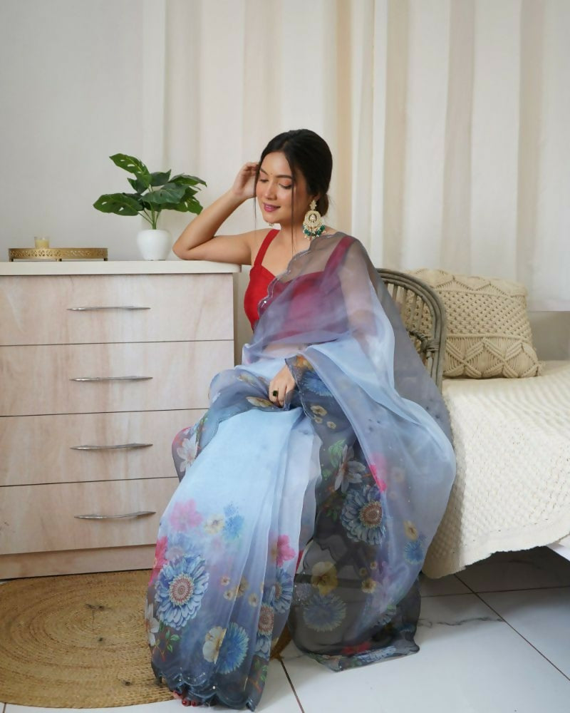 Vamsee Rency Grey Organza Saree | Grocsy