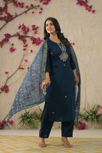 Ethnic Festive Wear Reyon Petrol Stitched Suit With Dupatta - Tanisha | Grocsy