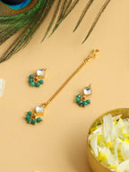 Ruby Raang Gold-White Set Of Earrings And Maang Tikka | Grocsy