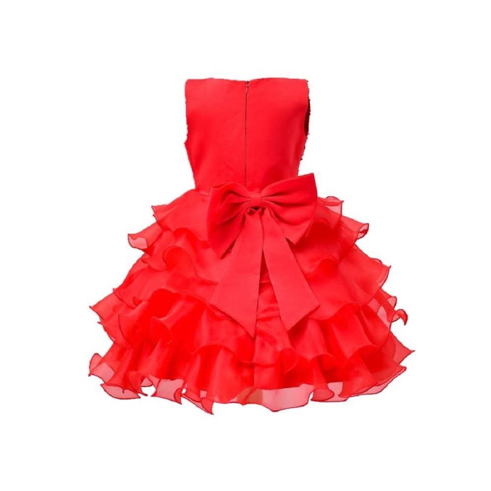 Asmaani Baby Girl's Red Color Satin Knee Length Frock (AS-DRESS-22068) | Grocsy