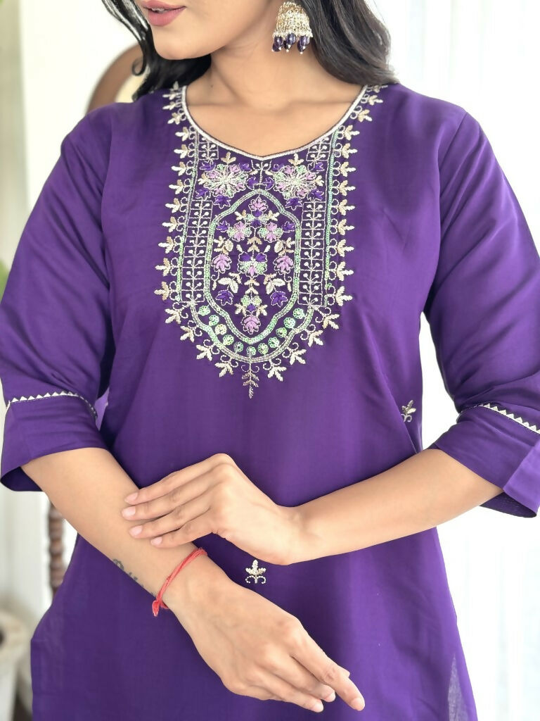 Blue Viscose Chanderi Stitched Suit With Dupatta - Tanisha | Grocsy