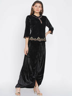 Women Republic Black Velvet Embroiderd Koti With Dhoti Pants | Grocsy