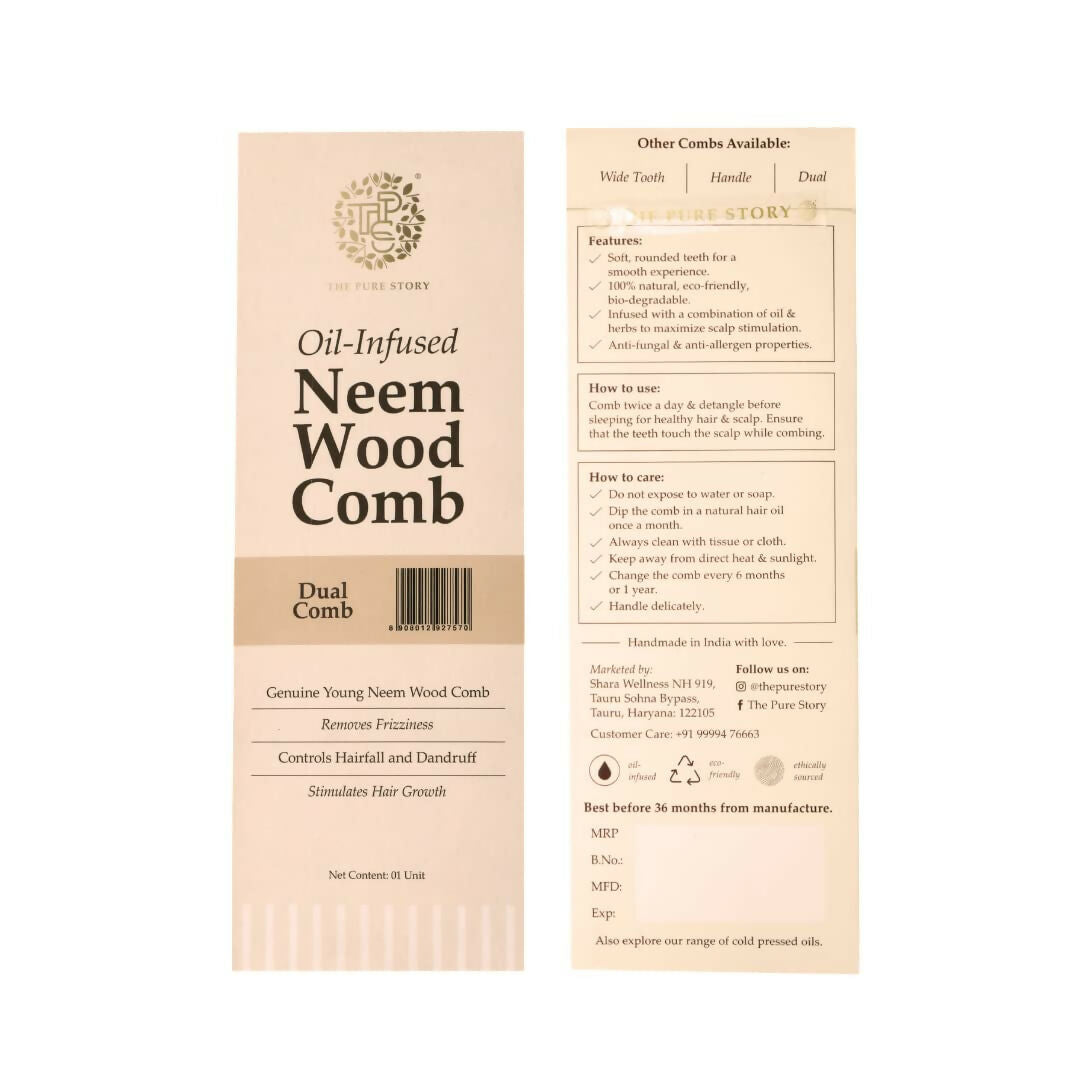 The Pure Story Oil Infused Neem Wood Dual Comb | Grocsy