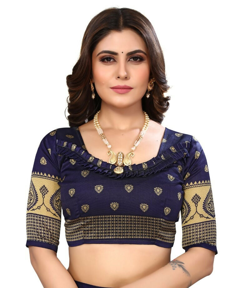Vamika Navy Blue Printed Art Silk Saree | Grocsy