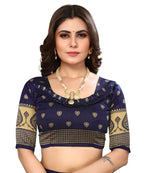 Vamika Navy Blue Printed Art Silk Saree | Grocsy
