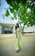 Vamsee Solid Color Sea Green Georgette Saree | Grocsy