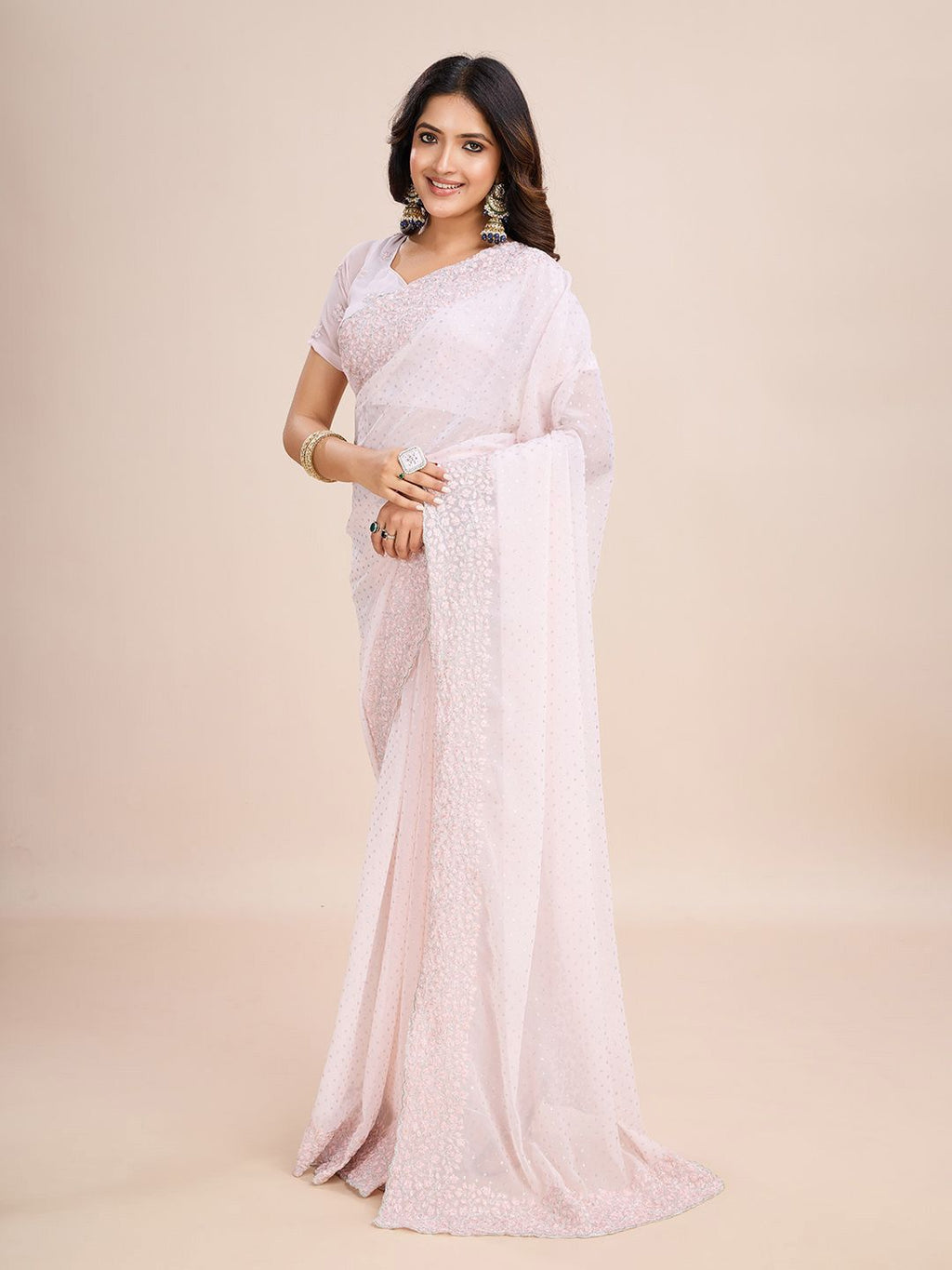 kasee Embellished Poly Georgette Ready to Wear Saree | Grocsy