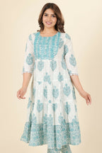 Aramya White Soft Cotton Block Anarkali Kurta for Women | Grocsy