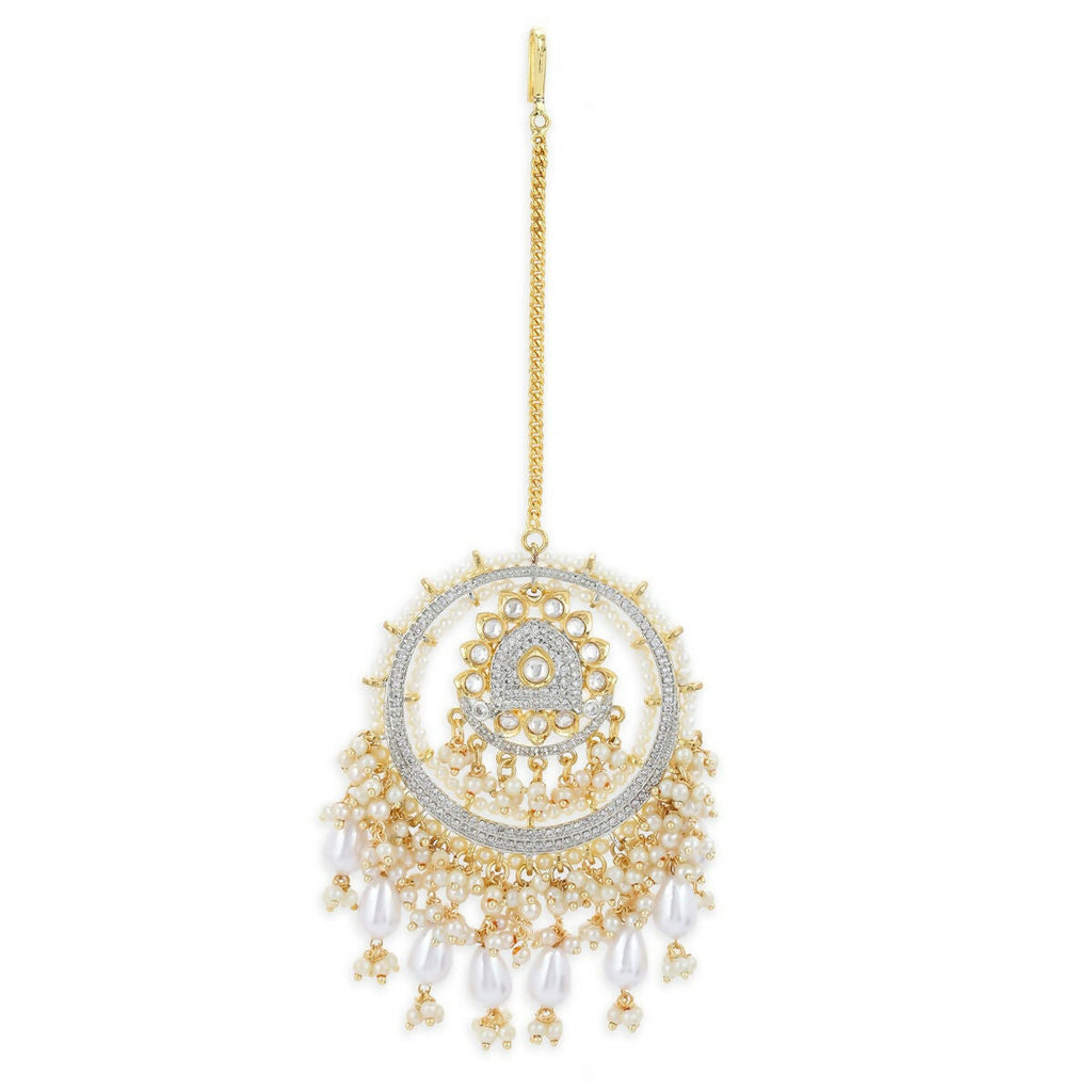 Kundan Chand Maang Tikka with Pearl Drops - Ruby Raang | Grocsy