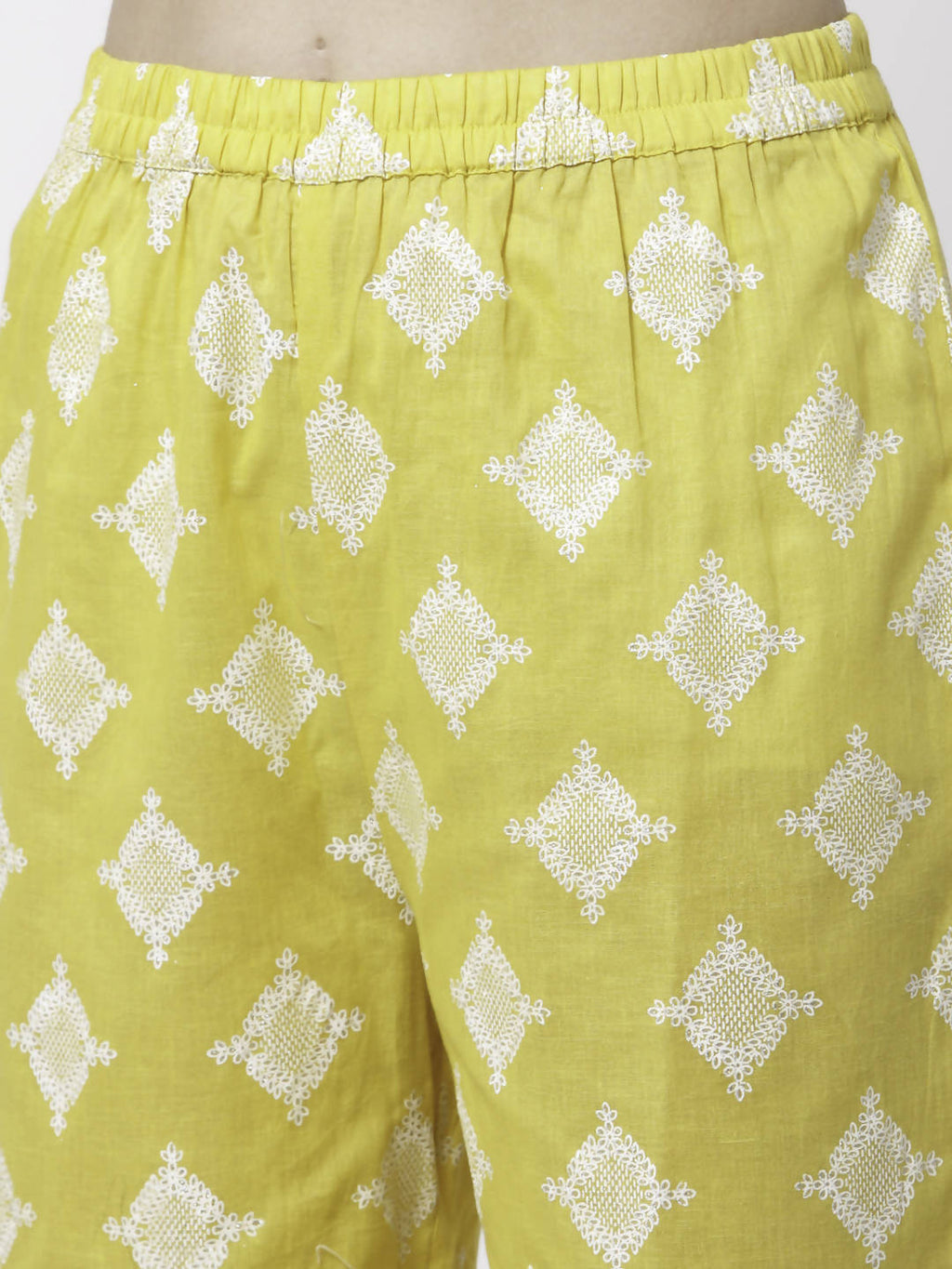 Myshka Yellow Pure Cotton Printed Sleeveless Round Neck Kurta Palazzo Dupatta Set | Grocsy