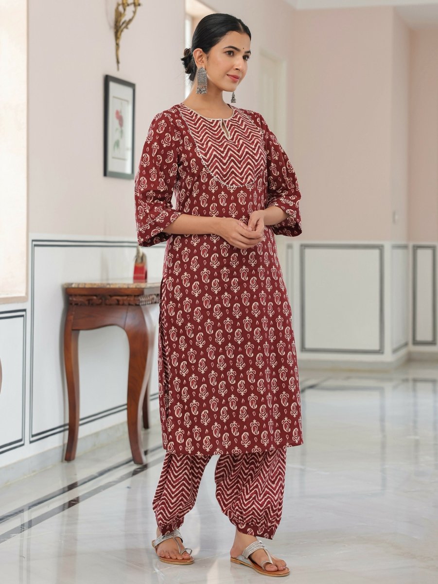 Aramya Straight Soft Cotton Block Print Women's Kurta - Brown | Grocsy