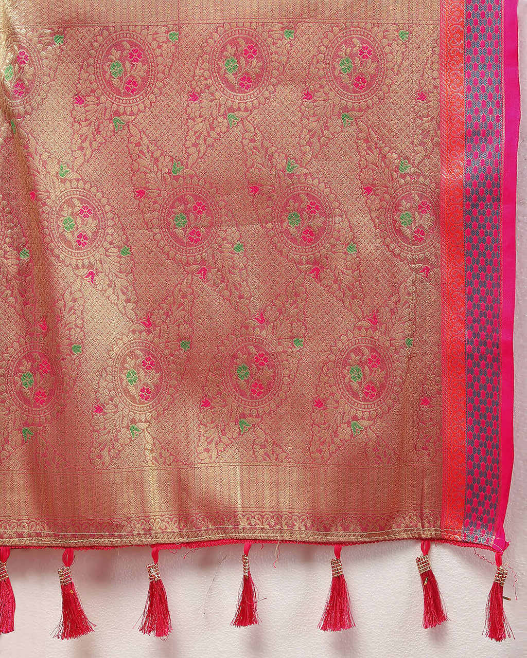 Lorenvalley Fashion Orange Kanjivaram Silk Woven Design with Zari Weaving Saree | Grocsy