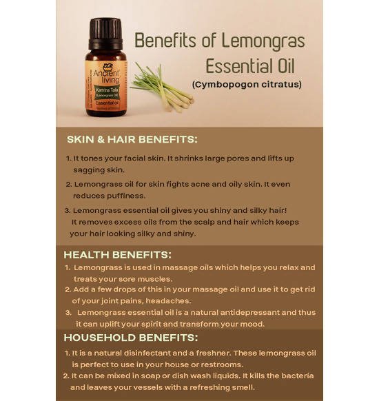 Ancient Living Kattrina Taila (Lemongrass Oil) Essential Oil | Grocsy