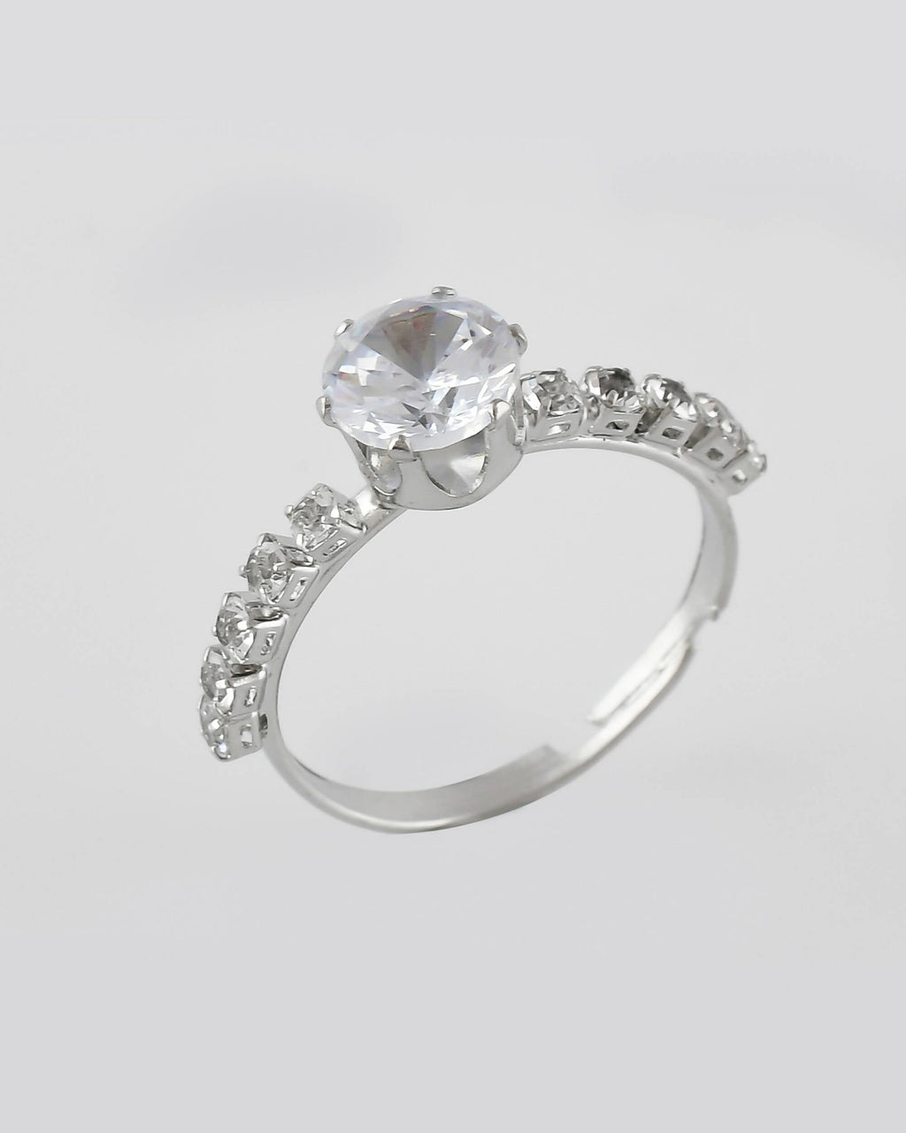 VOJ white CZ-detail Stainless Steel Cubic Zirconia Silver Plated Adjustable Finger Ring | Grocsy