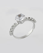 VOJ white CZ-detail Stainless Steel Cubic Zirconia Silver Plated Adjustable Finger Ring | Grocsy