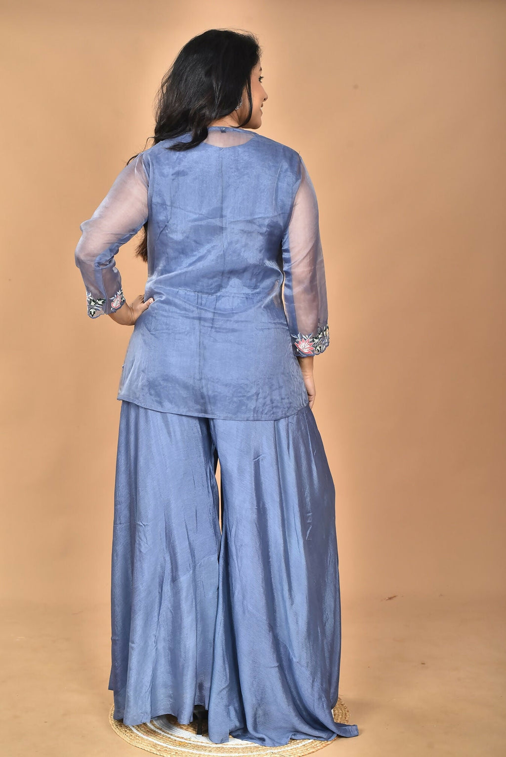 Morchari Women And Hand Embroidery Palazzo Set-Grey | Grocsy