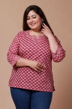 Miravan Women's Plus Size Pink Floral Printed Cotton Kurti | Grocsy